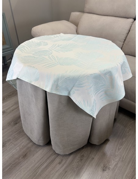 Ropa Redonda de Camilla Antimanchas Beige con Tapete Palmeras Verde