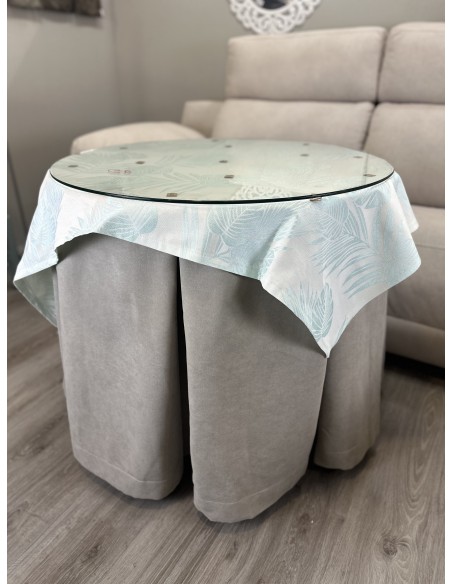 Ropa Redonda de Camilla Antimanchas Beige con Tapete Palmeras Verde