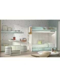 Dormitorio juvenil con litera nido de cajones y escritorio