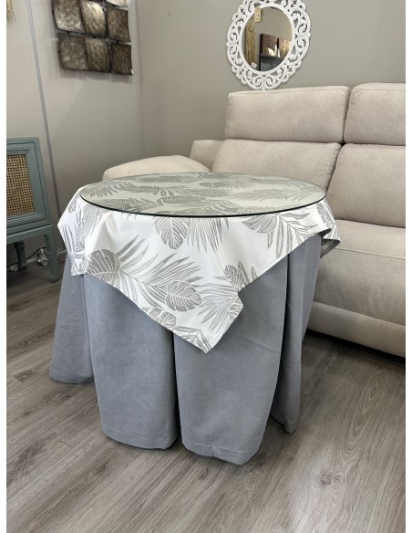 Ropa Redonda de Camilla Antimanchas Gris con Tapete Palmera Gris