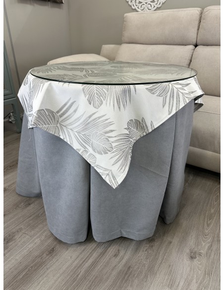 Ropa Redonda de Camilla Antimanchas Gris con Tapete Palmera Gris