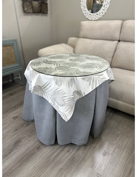 Ropa Redonda de Camilla Antimanchas Gris con Tapete Palmera Gris