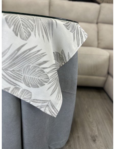 Ropa Redonda de Camilla Antimanchas Gris con Tapete Palmera Gris