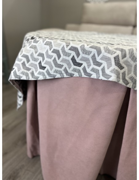 Ropa Redonda de Camilla Antimanchas Rosa con Tapete Prisma