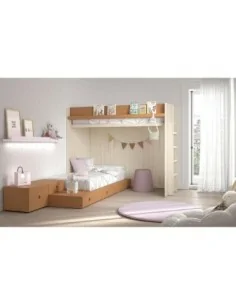 Dormitorio juvenil con litera nido de cajones