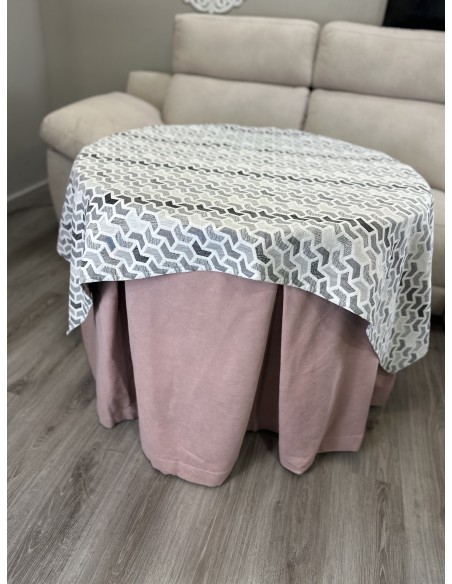 Ropa Redonda de Camilla Antimanchas Rosa con Tapete Prisma