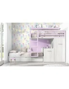 Dormitorio juvenil con litera nido tren modular de cajones