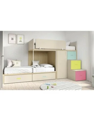 Dormitorio juvenil infantil con litera nido tren moderno