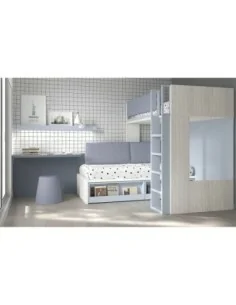 Dormitorio juvenil litera con cama nido modular y escritorio