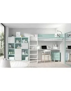 Dormitorio juvenil litera modular con escritorio modular y estanteria
