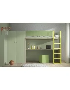 Dormitorio juvenil litera modular con escritorio y armario