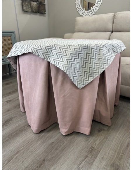 Ropa Redonda de Camilla Antimanchas Rosa con Tapete Torino Gris