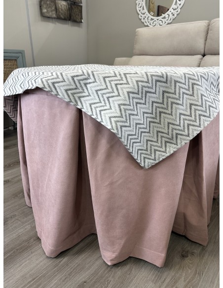Ropa Redonda de Camilla Antimanchas Rosa con Tapete Torino Gris