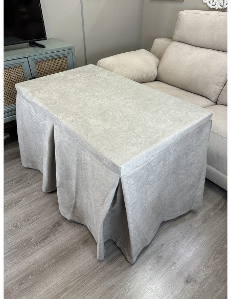 Ropa de Mesa de Camilla Antimanchas Aterciopelada Triple Grueso Gris Claro Moderno con Tapete Deluxe