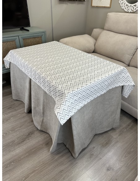 Ropa de Mesa de Camilla Antimanchas Aterciopelada Triple Grueso Gris Claro Moderno con Tapete Deluxe