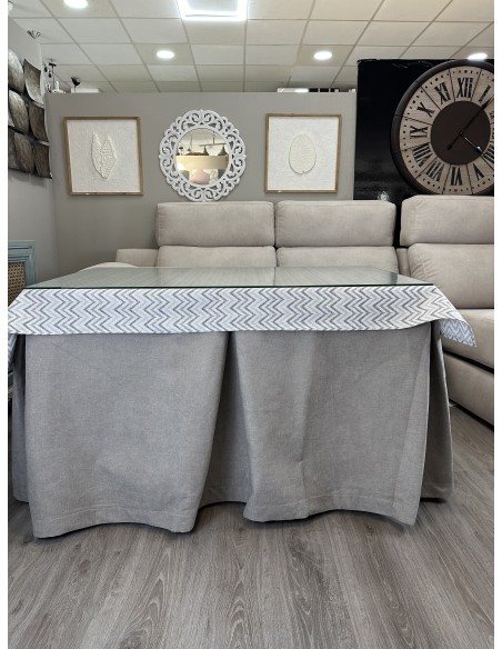 Ropa de Mesa de Camilla Antimanchas Aterciopelada Triple Grueso Gris Claro Moderno con Tapete Deluxe