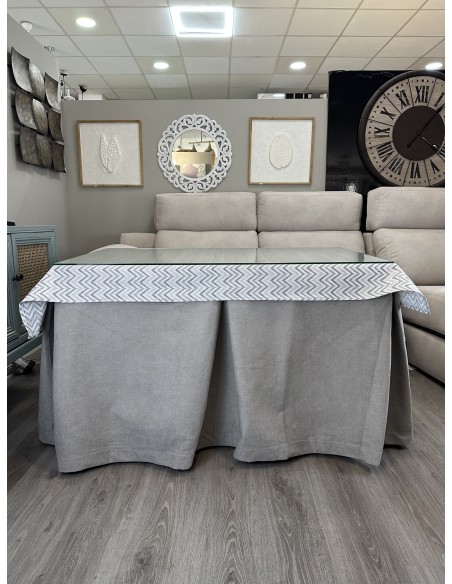 Ropa de Mesa de Camilla Antimanchas Aterciopelada Triple Grueso Gris Claro Moderno con Tapete Deluxe