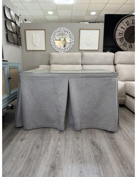 Ropa de Mesa de Camilla Antimanchas Aterciopelada Triple Grueso Gris Moderno con Tapete Deluxe