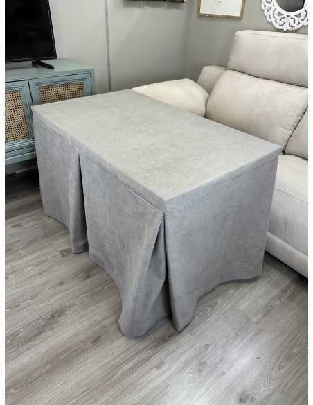 Ropa de Mesa de Camilla Antimanchas Aterciopelada Triple Grueso Gris Moderno con Tapete Deluxe
