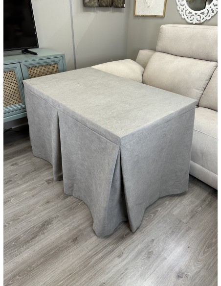 Ropa de Mesa de Camilla Antimanchas Aterciopelada Triple Grueso Gris Moderno con Tapete Deluxe