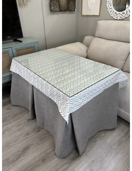Ropa de Mesa de Camilla Antimanchas Aterciopelada Triple Grueso Gris Moderno con Tapete Deluxe