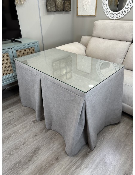 Ropa de Mesa de Camilla Antimanchas Aterciopelada Triple Grueso Gris Moderno con Tapete Deluxe