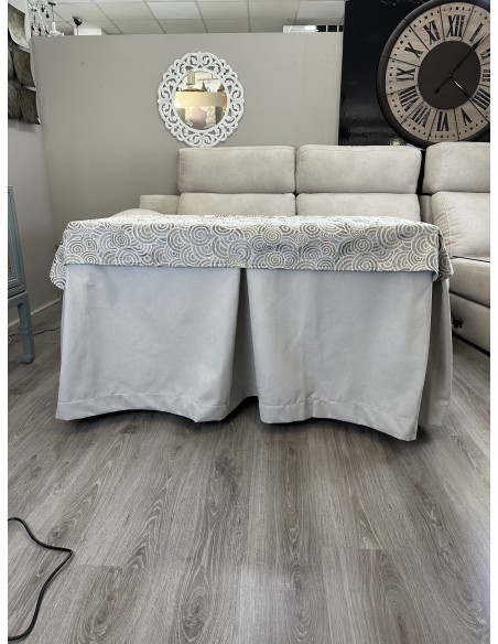 Ropa de Mesa de Camilla Antimanchas Aterciopelada Triple Grueso Gris Perla con Tapete Deluxe Círculos Gris