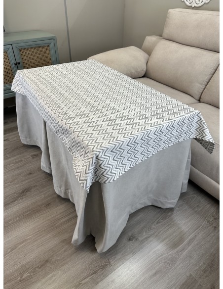 Ropa de Mesa de Camilla Antimanchas Aterciopelada Triple Grueso Gris Perla con Tapete Deluxe Torino Gris