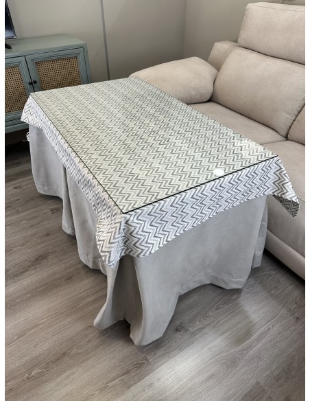 Ropa de Mesa de Camilla Antimanchas Aterciopelada Triple Grueso Gris Perla con Tapete Deluxe Torino Gris