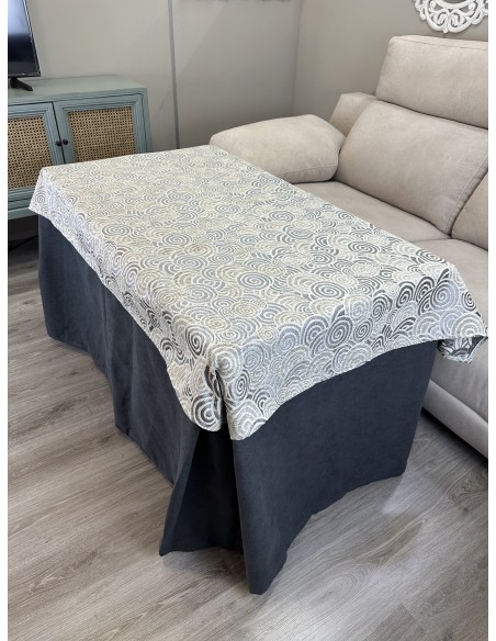 Ropa de Mesa de Camilla Antimanchas Aterciopelada Triple Grueso Marengo con Tapete Deluxe Círculos Gris