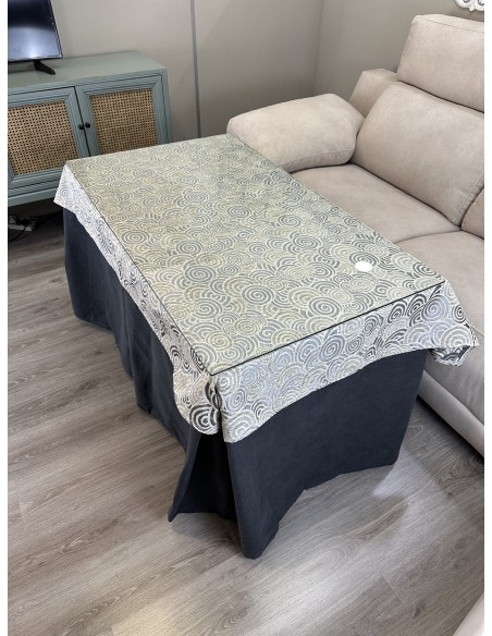 Ropa de Mesa de Camilla Antimanchas Aterciopelada Triple Grueso Marengo con Tapete Deluxe Círculos Gris