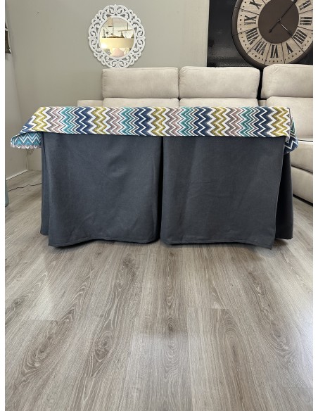 Ropa de Mesa de Camilla Antimanchas Aterciopelada Triple Grueso Marengo con Tapete Deluxe Mar