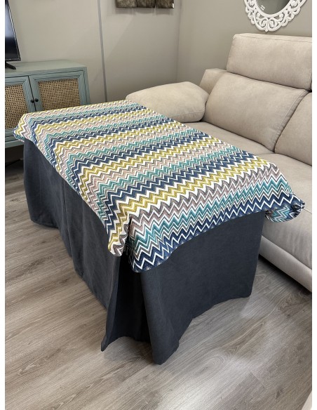 Ropa de Mesa de Camilla Antimanchas Aterciopelada Triple Grueso Marengo con Tapete Deluxe Mar