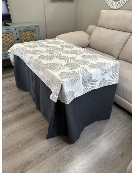 Ropa de Mesa de Camilla Antimanchas Aterciopelada Triple Grueso Marengo con Tapete Deluxe Palmeras Gris