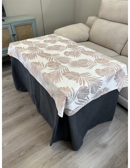 Ropa de Mesa de Camilla Antimanchas Aterciopelada Triple Grueso Marengo con Tapete Deluxe Palmeras Rosa