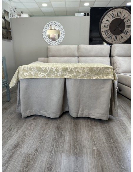 Ropa de Mesa de Camilla Antimanchas Aterciopelada Triple Grueso Nature Beige con Tapete Deluxe Círculos Beige