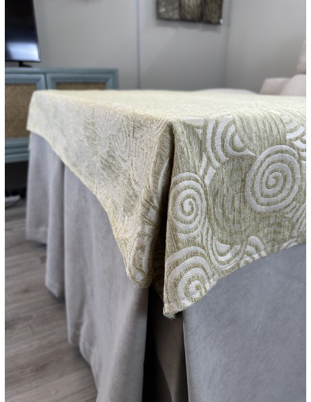 Ropa de Mesa de Camilla Antimanchas Aterciopelada Triple Grueso Nature Beige con Tapete Deluxe Círculos Beige