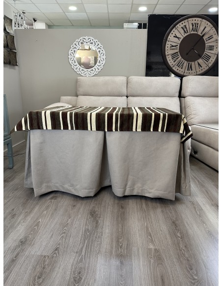 Ropa de Mesa de Camilla Antimanchas Aterciopelada Triple Grueso Nature Beige con Tapete Deluxe Líneas Tonos Beige