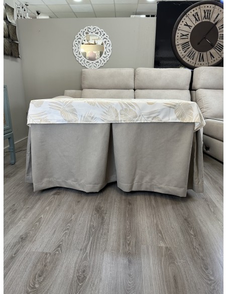 Ropa de Mesa de Camilla Antimanchas Aterciopelada Triple Grueso Nature Beige con Tapete Deluxe Palmeras Beige