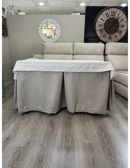 Ropa de Mesa de Camilla Antimanchas Aterciopelada Triple Grueso Nature Beige con Tapete Deluxe Torino Beige