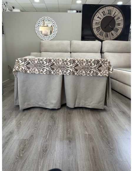 Ropa de Mesa de Camilla Antimanchas Aterciopelada Triple Grueso Nature Beige con Tapete Deluxe Ule Marrón