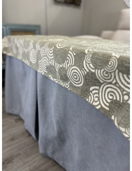 Ropa de Mesa de Camilla Antimanchas Aterciopelada Triple Grueso Nature Gris con Tapete Deluxe Círculos Verde