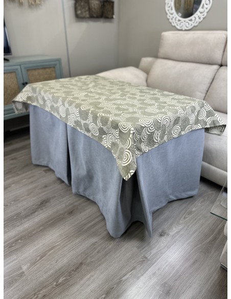 Ropa de Mesa de Camilla Antimanchas Aterciopelada Triple Grueso Nature Gris con Tapete Deluxe Círculos Verde