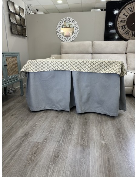 Ropa de Mesa de Camilla Antimanchas Aterciopelada Triple Grueso Nature Gris con Tapete Deluxe Miranda