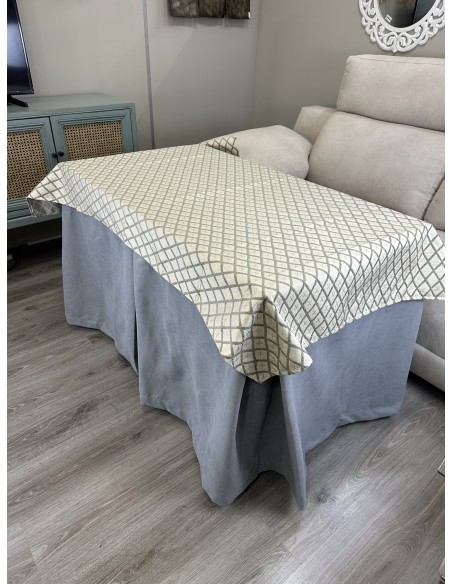 Ropa de Mesa de Camilla Antimanchas Aterciopelada Triple Grueso Nature Gris con Tapete Deluxe Miranda