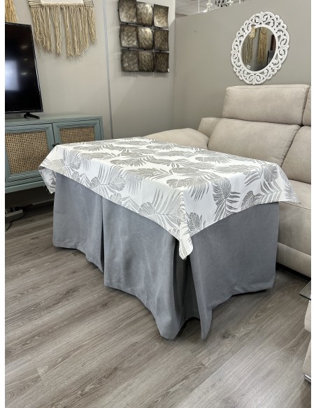 Ropa de Mesa de Camilla Antimanchas Aterciopelada Triple Grueso Nature Gris con Tapete Deluxe Palmeras Gris