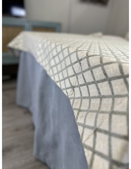 Ropa de Mesa de Camilla Antimanchas Aterciopelada Triple Grueso Nature Gris con Tapete Deluxe Miranda