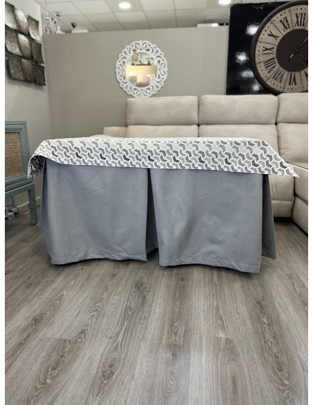 Ropa de Mesa de Camilla Antimanchas Aterciopelada Triple Grueso Nature Gris con Tapete Deluxe Prisma