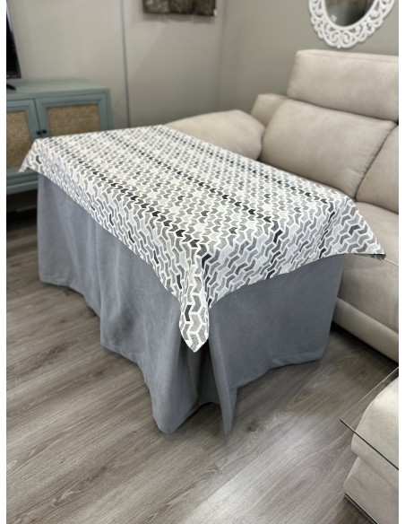 Ropa de Mesa de Camilla Antimanchas Aterciopelada Triple Grueso Nature Gris con Tapete Deluxe Prisma