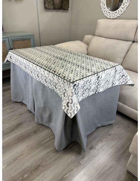 Ropa de Mesa de Camilla Antimanchas Aterciopelada Triple Grueso Nature Gris con Tapete Deluxe Prisma